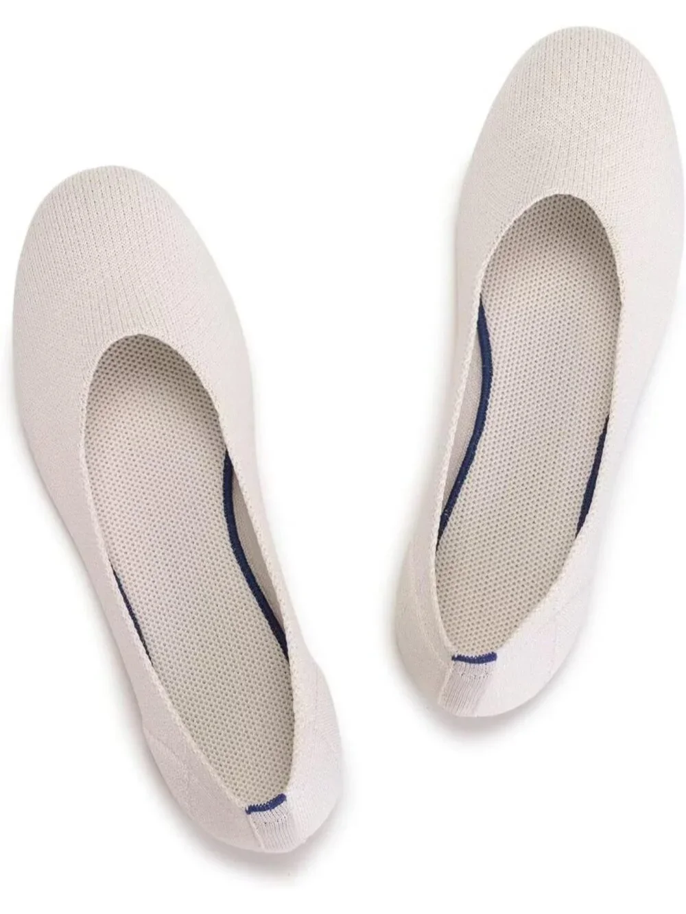 Women's Cream Round Toe Knit Dress Low Wedge Slip On Ballerina Ballet Flat Shoes
